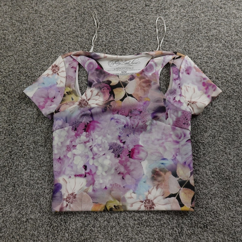 Aeropostale Shirt Womens M Purple Floral Pretty Little Liars Crop Baby Tee Top